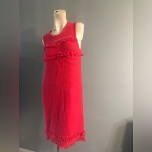 J. Crew Fringe Sweater Vibrant Red Textured Midi Dress Size M